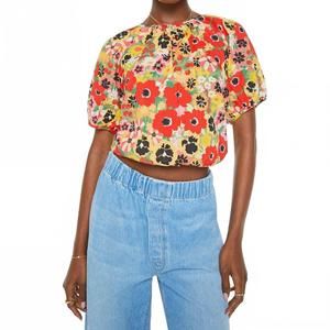 NEW MOTHER party crewneck blouse in flowers al fresco
